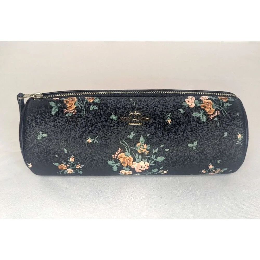 Rare Coach Black Rose Midnight Multi Bouquet Makeup Brush/Pencil Pouch NWT